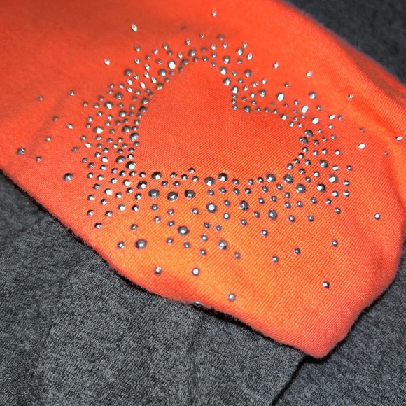 BLING Y2K Fold Over Flare Yoga Legging Pants Hot Salmon Orange Sparkly Heart M - Picture 2 of 9
